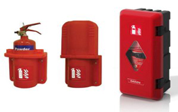 A selection of fire extinguisher boxes.