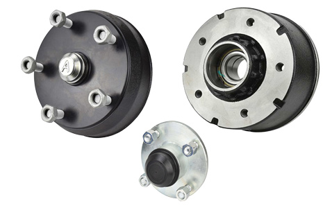 Selection of brake drums and fittings.