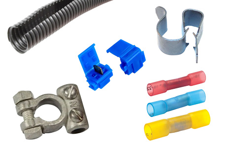 Selection of cable connectors and lugs.