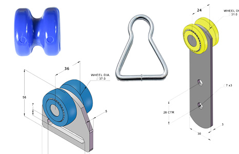A selection of curtain rollers and bobbins.