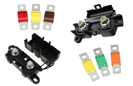 Selection of fuses and fuse boxes.