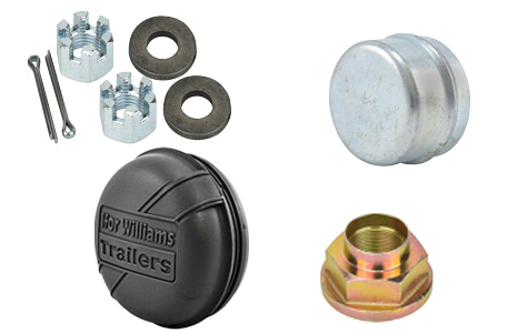 Selection of dust caps and axle nuts.