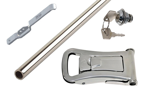 Selection of stainless steel door locking gear.