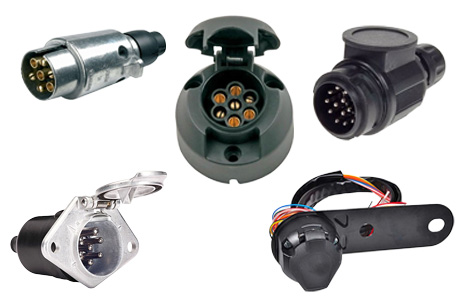 Selection of electrical plugs and sockets.