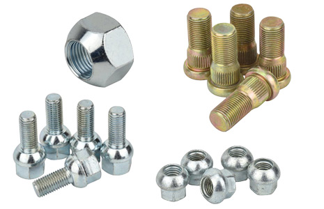 Selection of wheel studs, bolts and nuts.