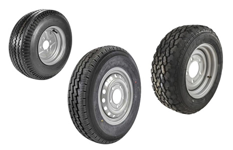 Selection of trailer wheel and tyres.